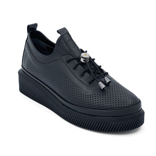 Полуботинки Lab Milano черные кожаные с перфорацией и шнурочками - фото 2, 