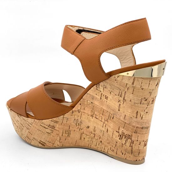 Босоножки Renzi коричневые кожаные на пробковой танкетке - фото 3, 521002 RZ