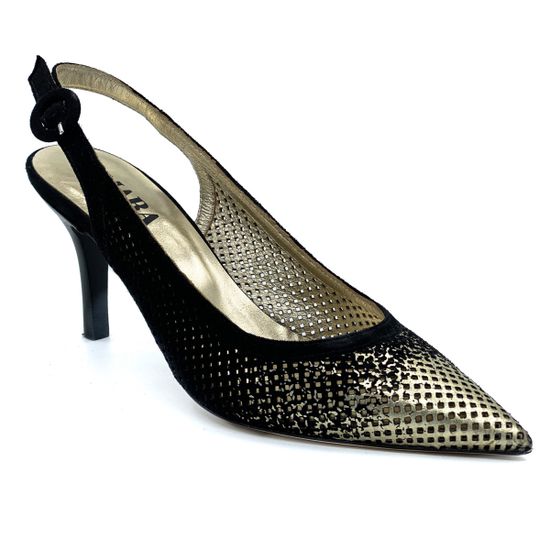 Босоножки Mara черно/золотые кожаные - фото 2, 