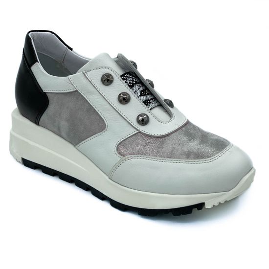 Кроссовки Donna Soft бело-серо-черные кожаные - фото 2, DS1492 DS