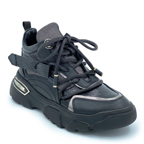 Кроссовки Lab Milano черно-серебряные кожаные Байка - фото 2, ZN1295 LAB