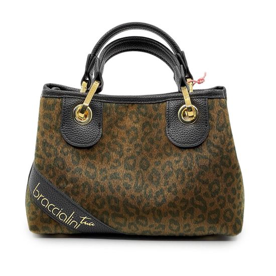 Сумка Braccialini черная/коричневая кожаная принт "леопард" - фото 1, B18573 P42 BRA