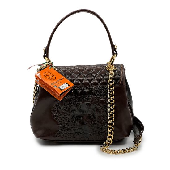 Сумка Marino Orlandi коричневая кожаная тиснение "крокодил" - фото 3,