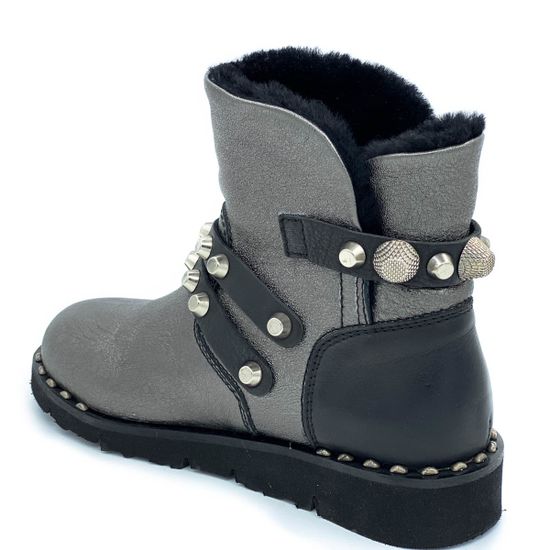 Ботинки Mimmu черно-серебряные кожаные МЕХ - фото 3, BOOTH3 MIM