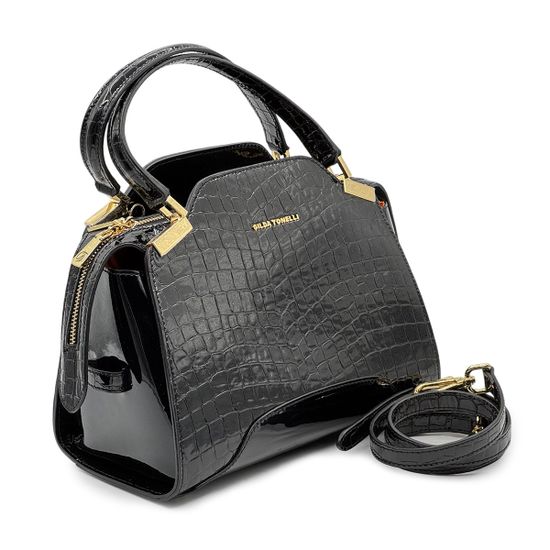Сумка Gilda Tonelli черная лакированная тиснение &quot;крокодил&quot; - фото 2, 
