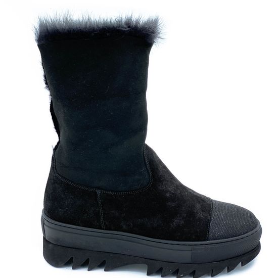 Полусапоги Pertini черные замшевые МЕХ - фото 6, 