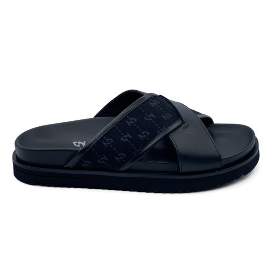 Шлепанцы Giampieronicola черные кожаные с текстильными вставками - фото 1, 5521 GPN