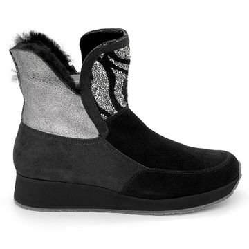 Ботинки Marzetti черно-серебряные замшевые МЕХ - фото 1, D74417M02 MZ