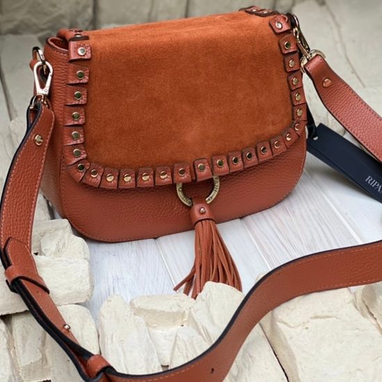 Сумочка Ripani рыжая комбинация кожи и замши - фото 6, 