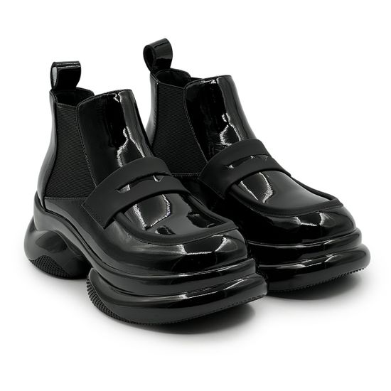 Ботинки TUFFONI черные кожаные лакированные на байке - фото 8, 