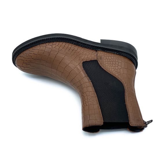 Ботинки Mimmu коричневые кожаные демисезонные тиснение под крокодила - фото 5, E320E4 MIM CUOIO