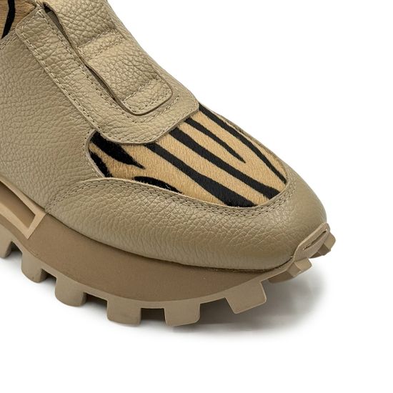 Кроссовки NILA&amp;NILA бежевые кожаные на меху &quot;зебра&quot; - фото 6, NO9009M NIL BEIGE