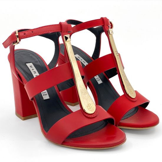 Босоножки Renzi кожаные красные с металлическим язычком - фото 7, 