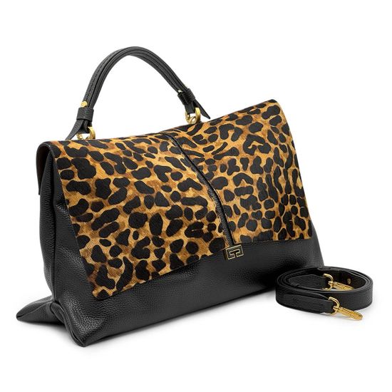 Сумка Loristella черная кожаная/пони принт "леопард" - фото 2, 2734 LS LEO