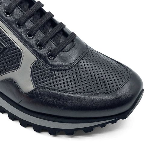 Кроссовки GiamPieroNicola черные кожаные с перфорацией - фото 6, C393136A GPN