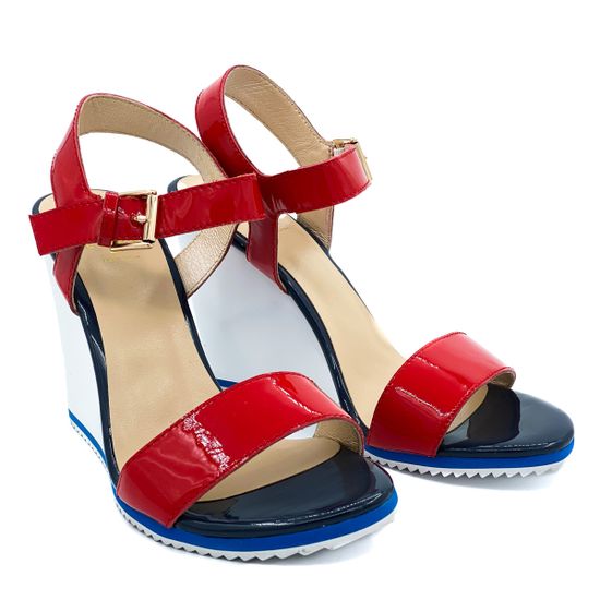 Босоножки Cover бело-сине-красные из лакированной кожи - фото 7, 