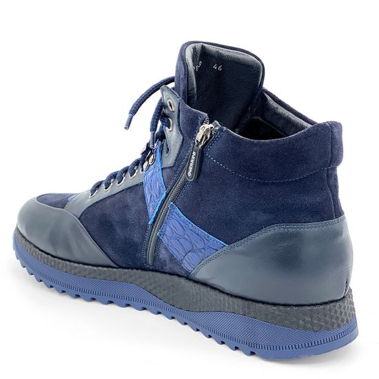 Кроссовки Luca Guerrini черно-синие МЕХ комбинация кожи и замши - фото 3, 