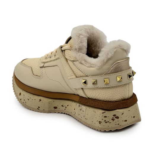 Кроссовки NILA&NILA бежевые кожаные на меху - фото 3, NO6466M NIL BEIGE