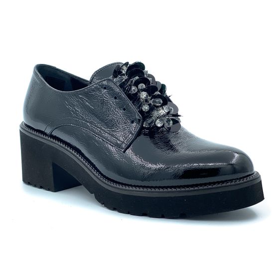 Полуботинки женские Donna Soft из черного наплака на устойчивом каблуке - фото 2, 