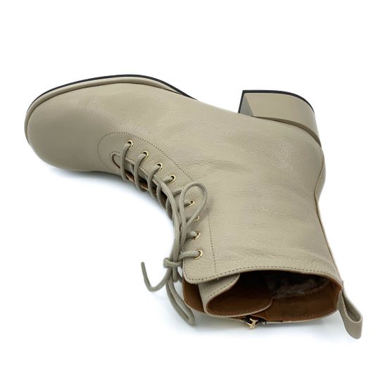 Ботильоны Mot Cle бежевые кожаные МЕХ - фото 5, 