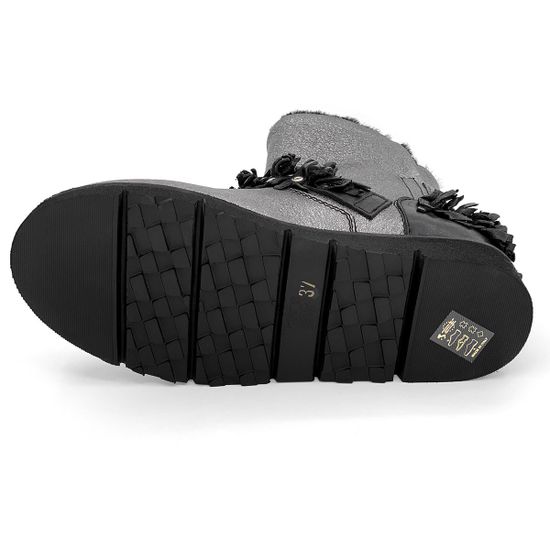 Ботинки Mimmu черно-серебряные кожаные МЕХ - фото 4, BOOTH2 MIM