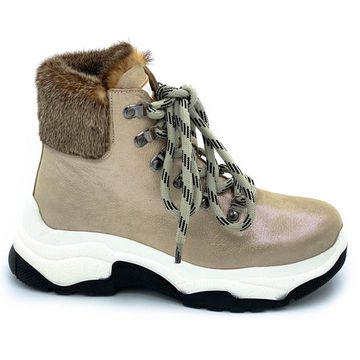 Ботинки Lab Milano бежевые кожаные МЕХ - фото 1, C20031 LAB VISONE