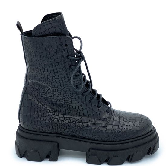 Ботинки Mimmu черные кожаные демисезонные тиснение под крокодила - фото 1, ER5154 MIM COCCO