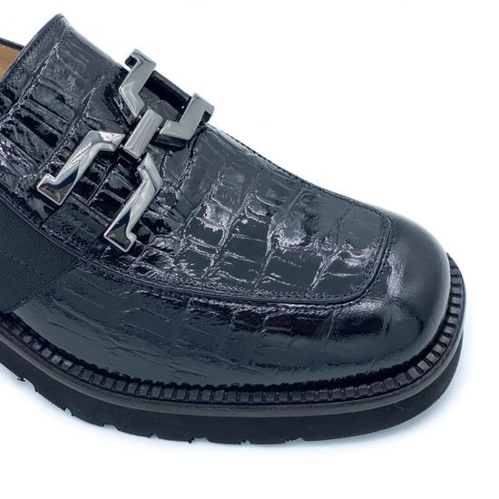 Лоферы Donna Soft черные из лакированной кожи тиснение под крокодила - фото 6, DS1571 DS NERO