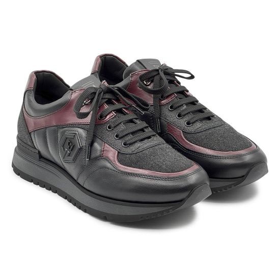 Кроссовки GIAMPIERONICOLA черные/бордовые кожаные демисезонные - фото 8, M393142 GPN NERO/BORDO