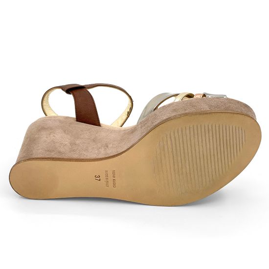 Босоножки Tiffi коричнево-золотые кожаные с замшевыми вставками - фото 4, 