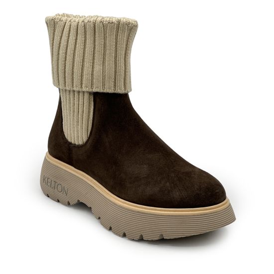 Ботинки KELTON замша/текстиль коричневые на байке - фото 2,