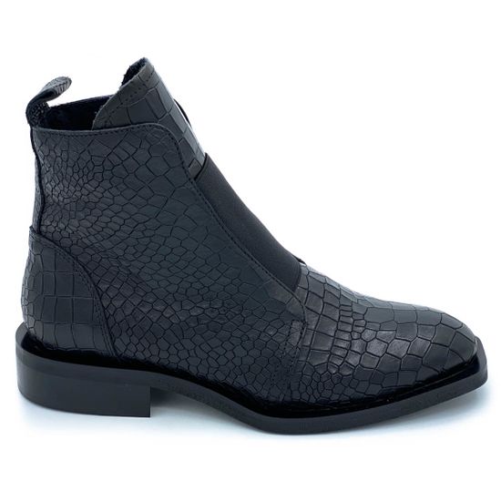 Ботинки Mimmu черные кожаные демисезонные тиснение под крокодила - фото 1, 