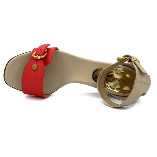 Босоножки Loretta Pettinari бежево-красные кожаные - фото 5, 