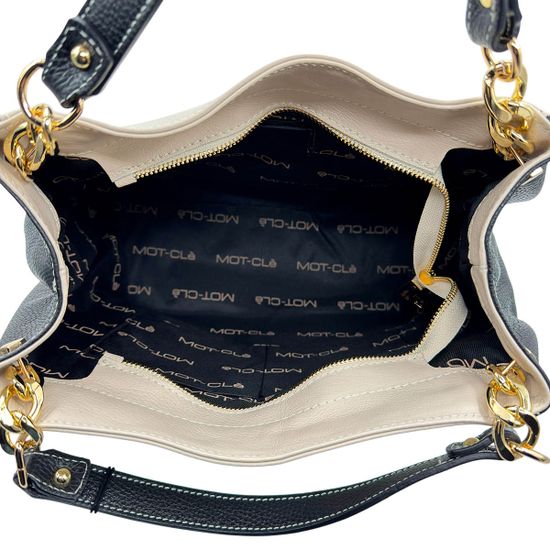 Сумка MOT-CLE кожаная бежевая/черная - фото 7, COFFA MOT