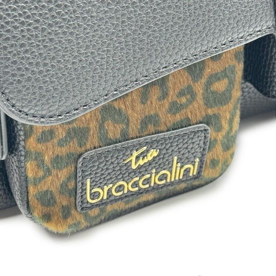 Сумка Braccialini черная/коричневая кожаная принт "леопард" - фото 5, B18634 P42 BRA