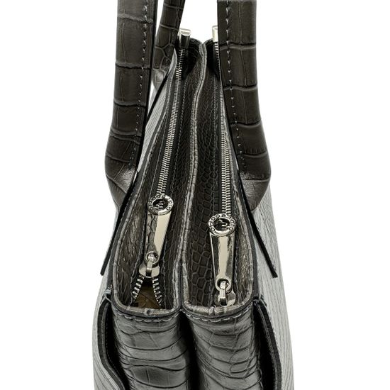 Сумка Di Gregorio серая кожаная тиснение &quot;крокодил&quot; - фото 4, 