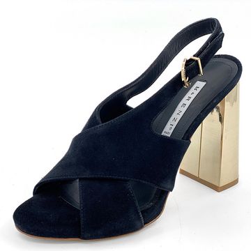 Босоножки Renzi замшевые черные на золотистом каблучке - фото 2, 522210C RZ