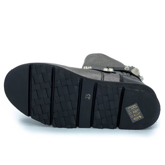 Ботинки Mimmu черно-серебряные кожаные МЕХ - фото 4, BOOTH3 MIM