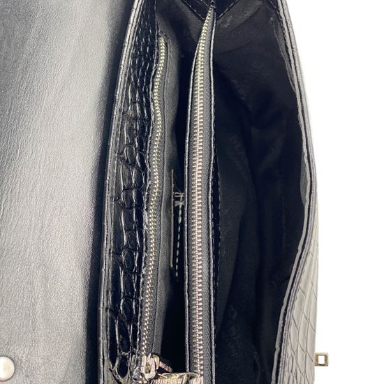 Сумка Marina Creazioni  черная кожаная тиснение под крокодила - фото 4, 