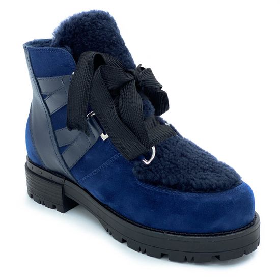 Ботинки Tiffi синие МЕХ комбинация кожи и замши - фото 2, FA28M TI BLU