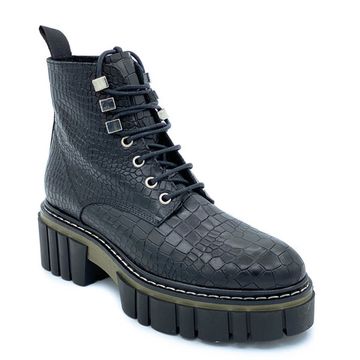 Ботинки Mimmu черные кожаные Байка тиснение под рептилию - фото 2, E502E7 MIM COCCO