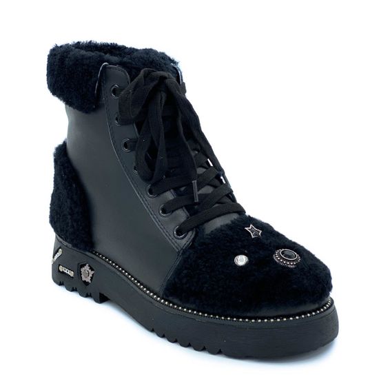 Ботинки Marcelo Lopez черные кожаные МЕХ - фото 2, RW06 ML