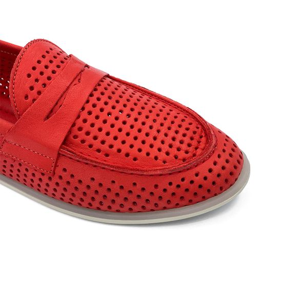 Лоферы Lab Milano красные кожаные перфорированные - фото 6, 173 LAB ROSSO