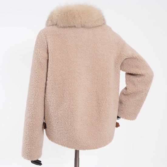 Дубленка VOLPI короткая с меховым воротом бежевая - фото 3,