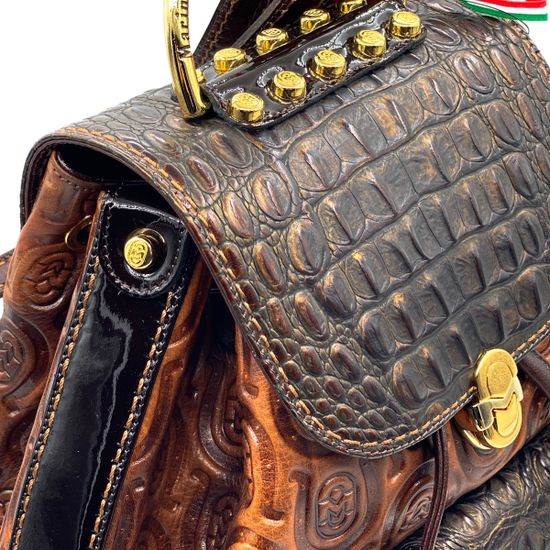 Рюкзак Marino Orlandi коричневый кожаный крокодил - фото 4, 