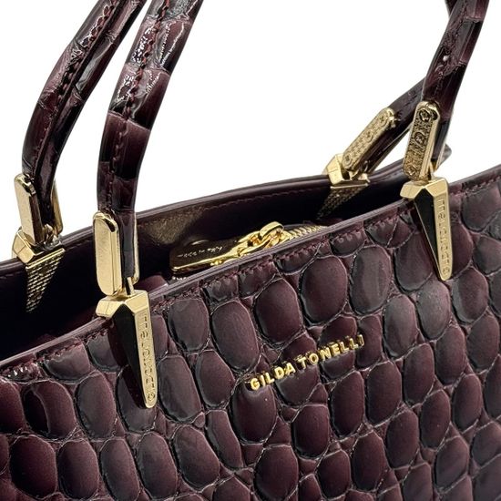 Сумка Gilda Tonelli фиолетовая лакированная тиснение &quot;крокодил&quot; - фото 4, 