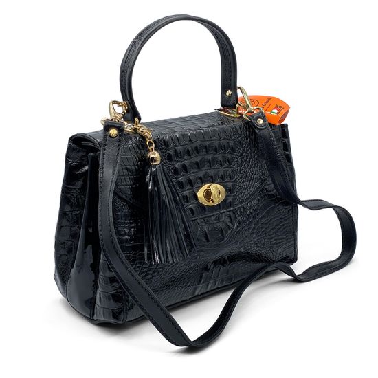 Сумка Marino Orlandi кожаная лакированная черная - фото 2, 4835 MO NERO