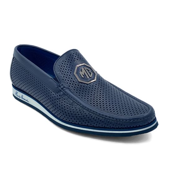 Туфли Mario Bruni с перфорацией кожаные синие - фото 2, 