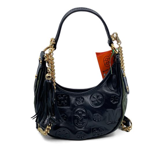 Сумка-банан Marino Orlandi черно-зеленая кожаная - фото 3, 