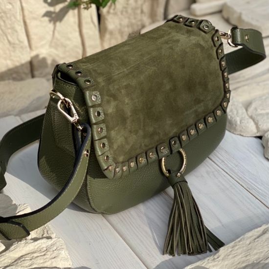 Сумочка Ripani зеленая комбинация кожи и замши - фото 6, 